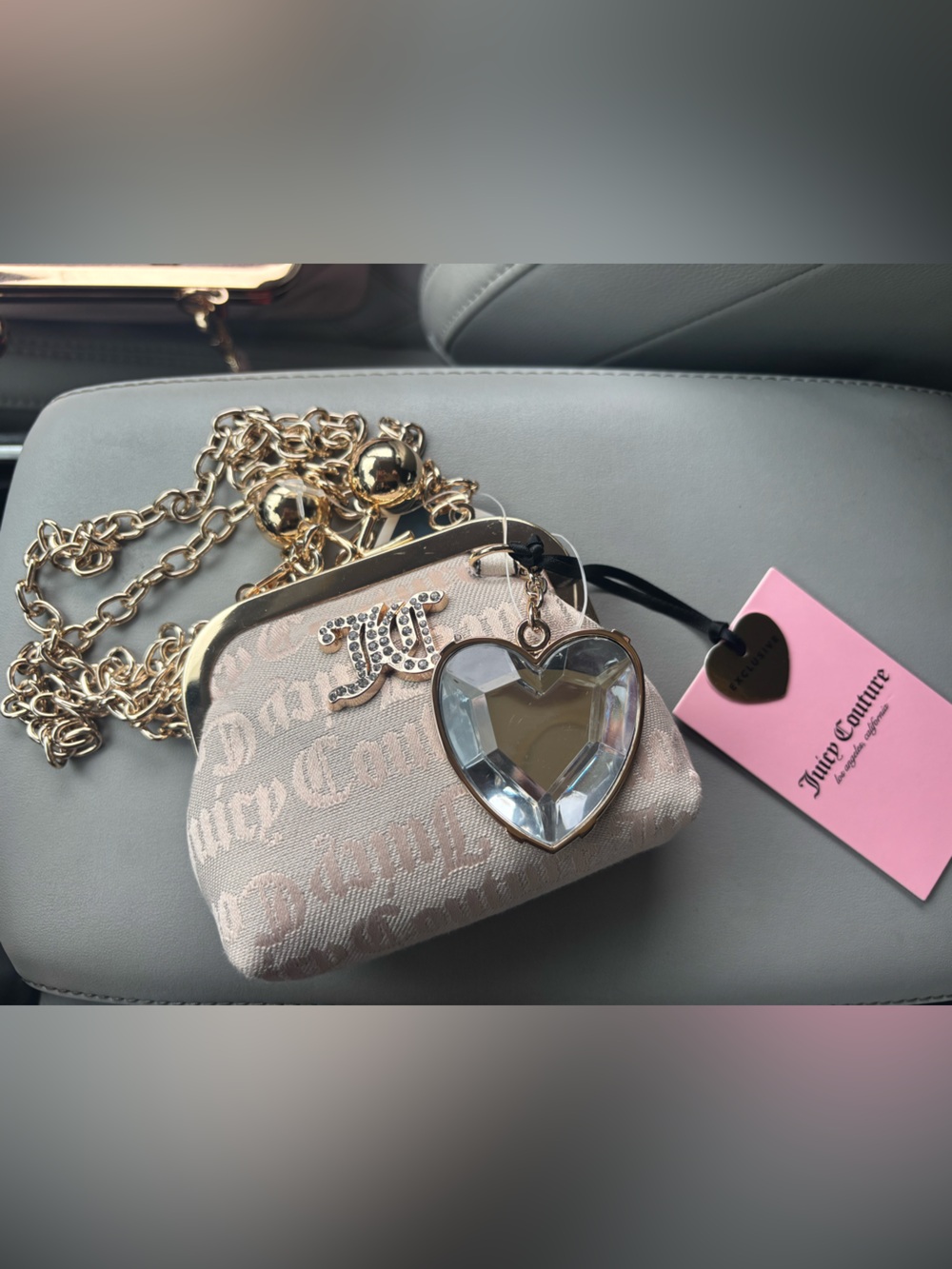 Juicy Couture Blush Pink Logo Heart Charm Chain Mini Crossbody
